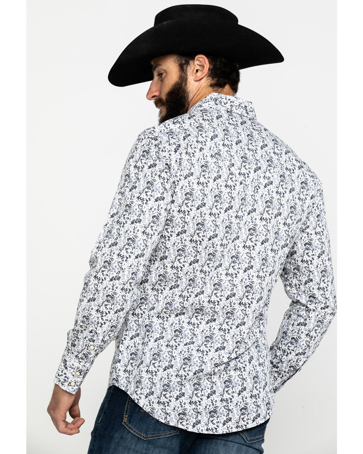 Image #2 - Rock & Roll Denim Men's Crinkle Washed Print Long Sleeve Western Shirt, White, hi-res