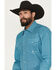 Image #2 - Roper Men's Amarillo Geo Print Long Sleeve Pearl Snap Western Shirt, Teal, hi-res