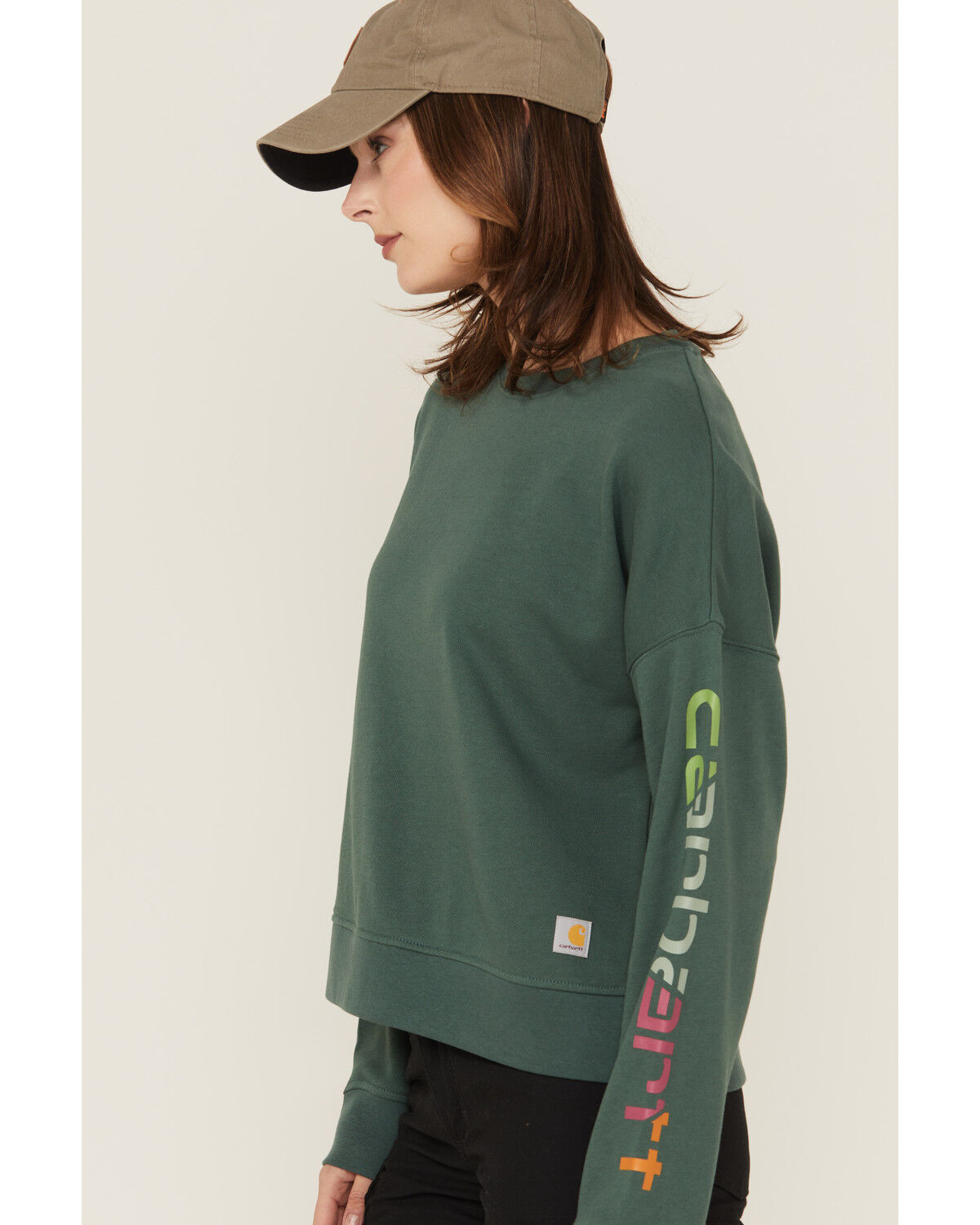 Image #2 - Carhartt Women's TENCEL™ Fiber Series Loose Fit Long Sleeve Graphic Sweatshirt, Forest Green, hi-res