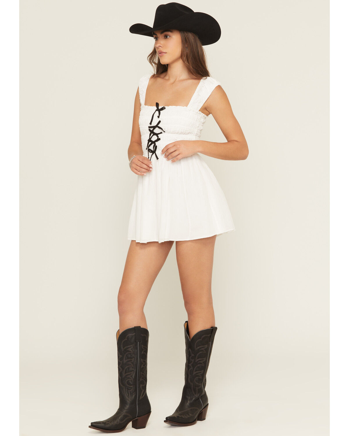 Image #1 - Show Me Your Mumu Women's Mabel Bow Smocked Sleeveless Mini Dress, White, hi-res