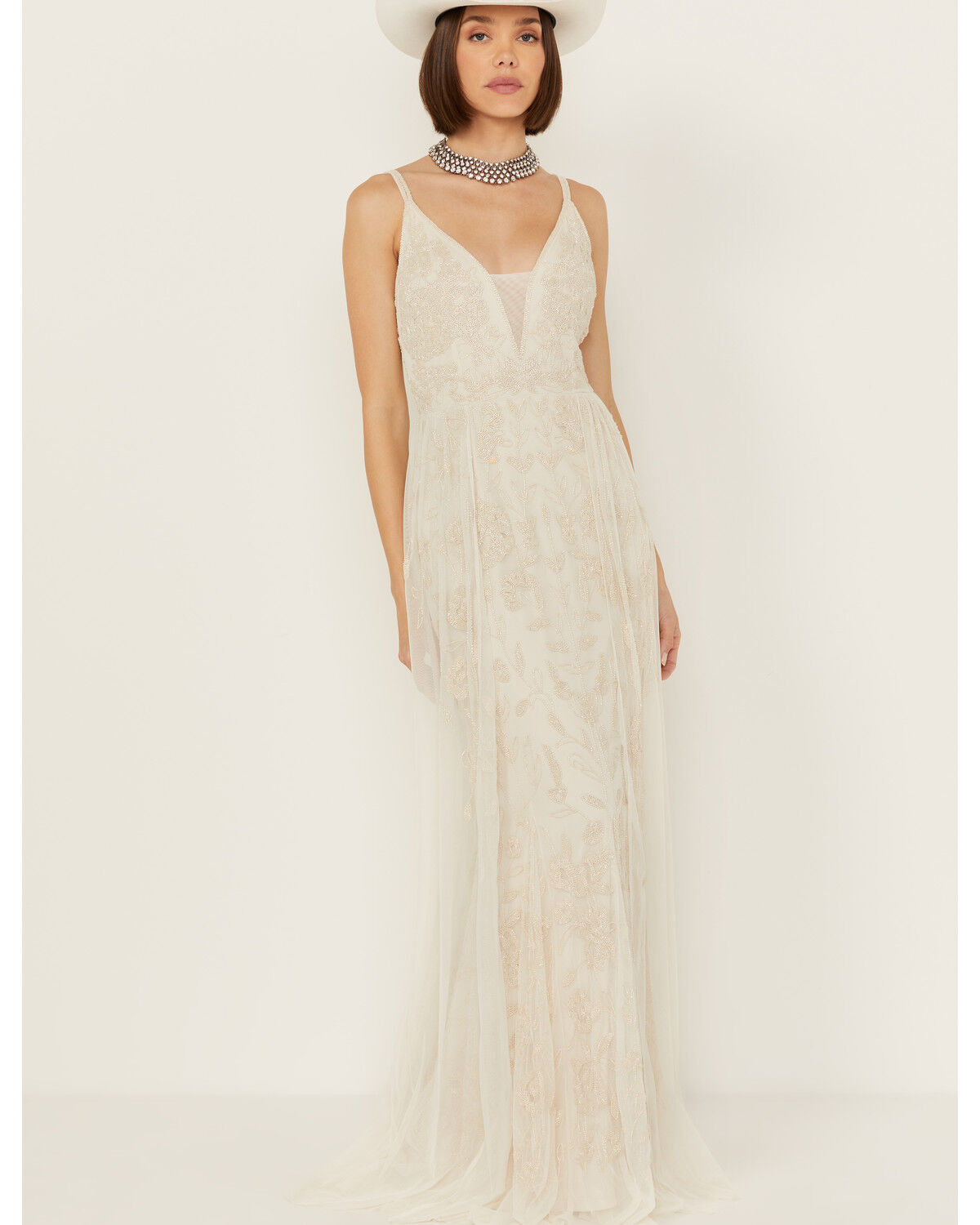 Image #1 - Wonderwest Women's Birch Beaded Mesh Bridal Dress, Cream, hi-res