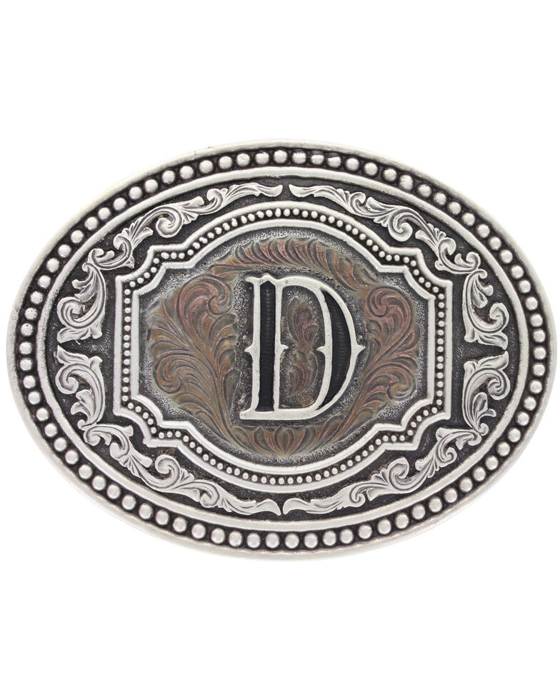 Montana Silversmiths Men's Initial "D" Two-Tone Attitude Belt Buckle, Silver, hi-res