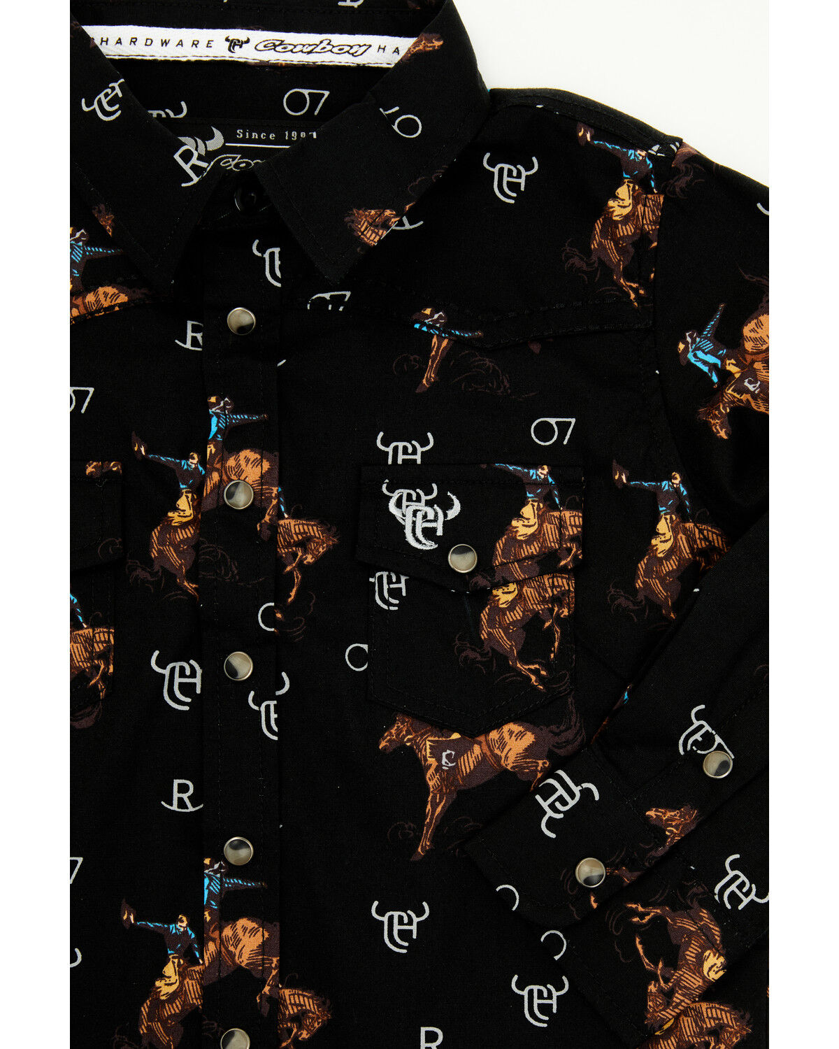 Image #2 - Cowboy Hardware Toddler Boys' Bronc Long Sleeve Snap Stretch Western Shirt, Black, hi-res