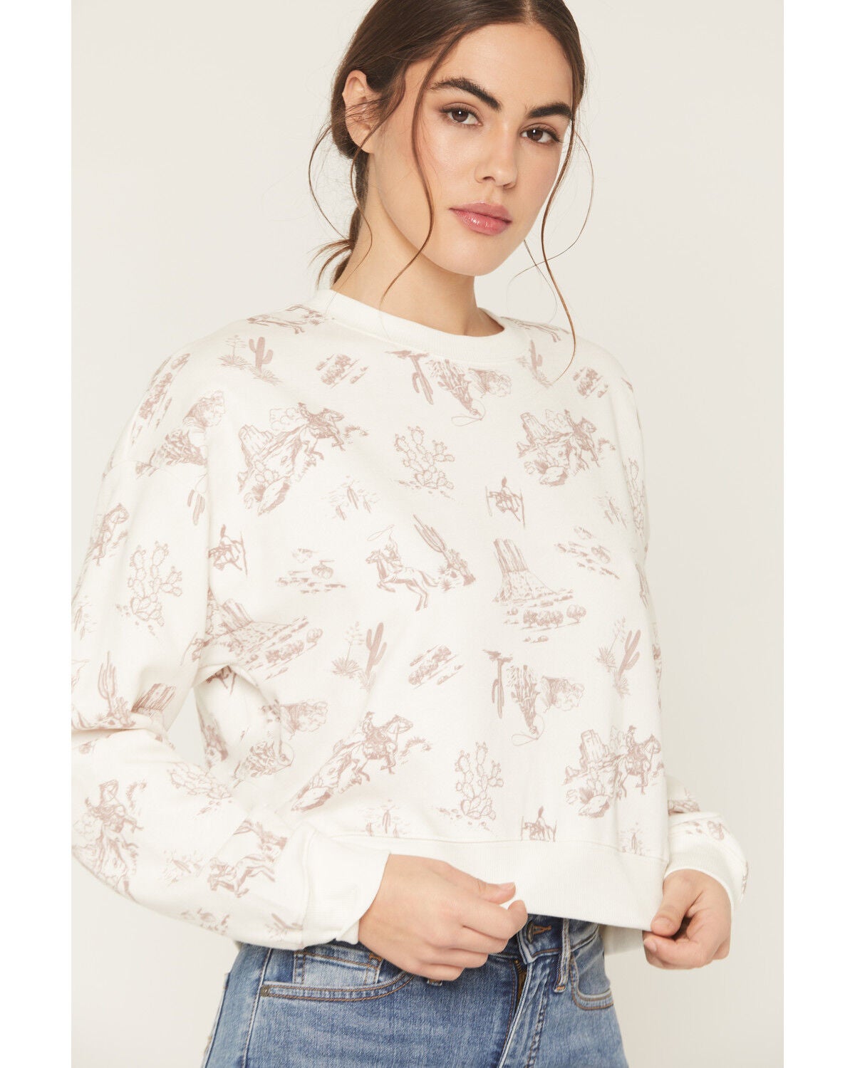 Image #2 - Originality Women's Conversational Print Crew Neck Sweatshirt, Cream, hi-res