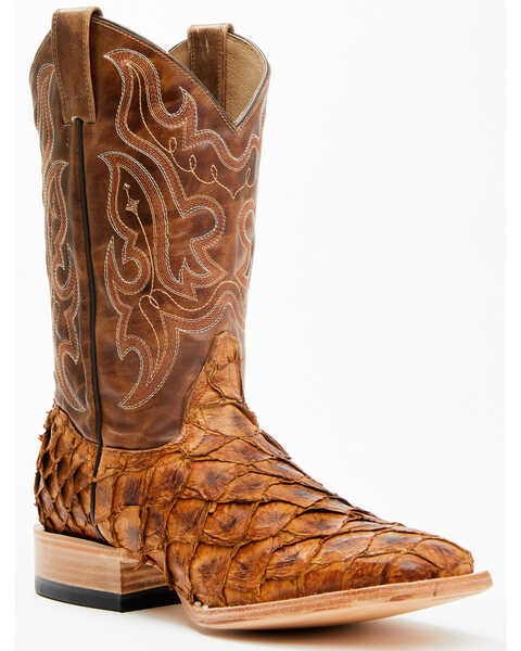 Cody James Men's Exotic Pirarucu Western Boots - Broad Square Toe , Caramel, hi-res