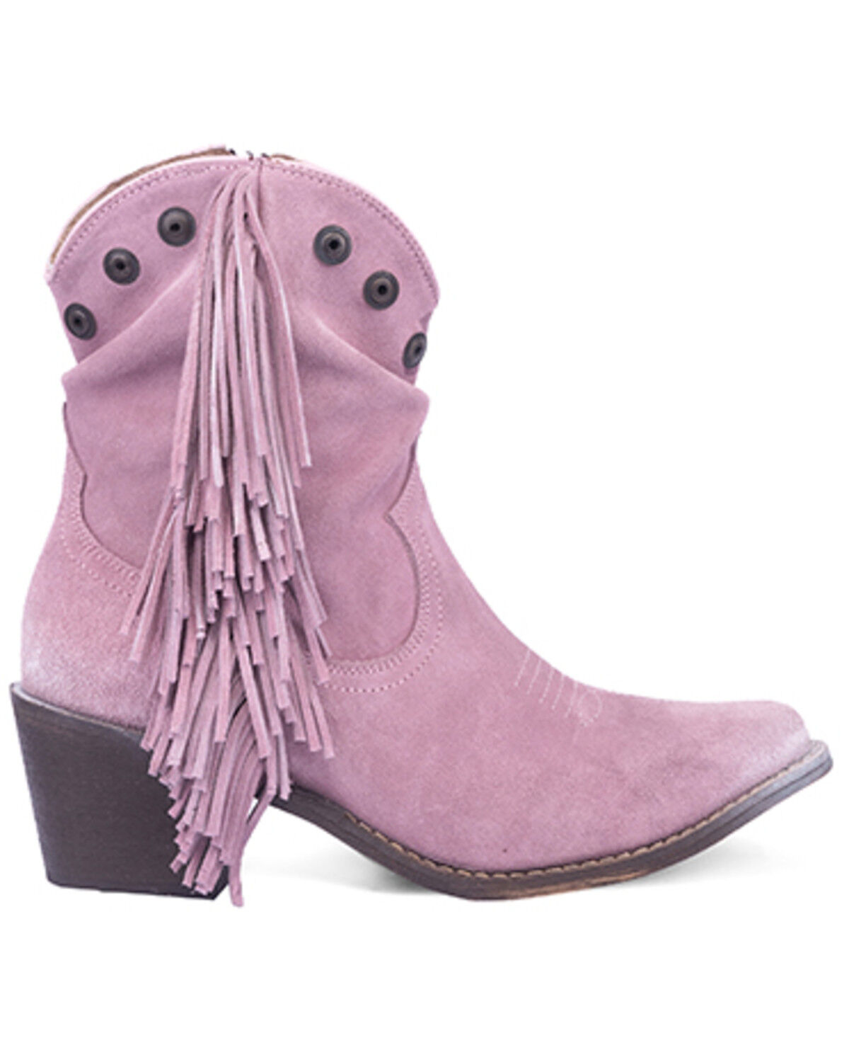 Image #2 - Circle G Women's Studded Suede Fringe Ankle Boots - Round Toe, Light Purple, hi-res