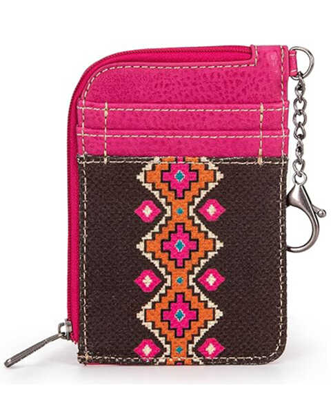 Wrangler Women's Southwestern Print Keychain Wallet, Pink, hi-res