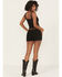 Image #3 - Rock & Roll Denim Women's Faux Suede High Rise Studded Shorts, Black, hi-res