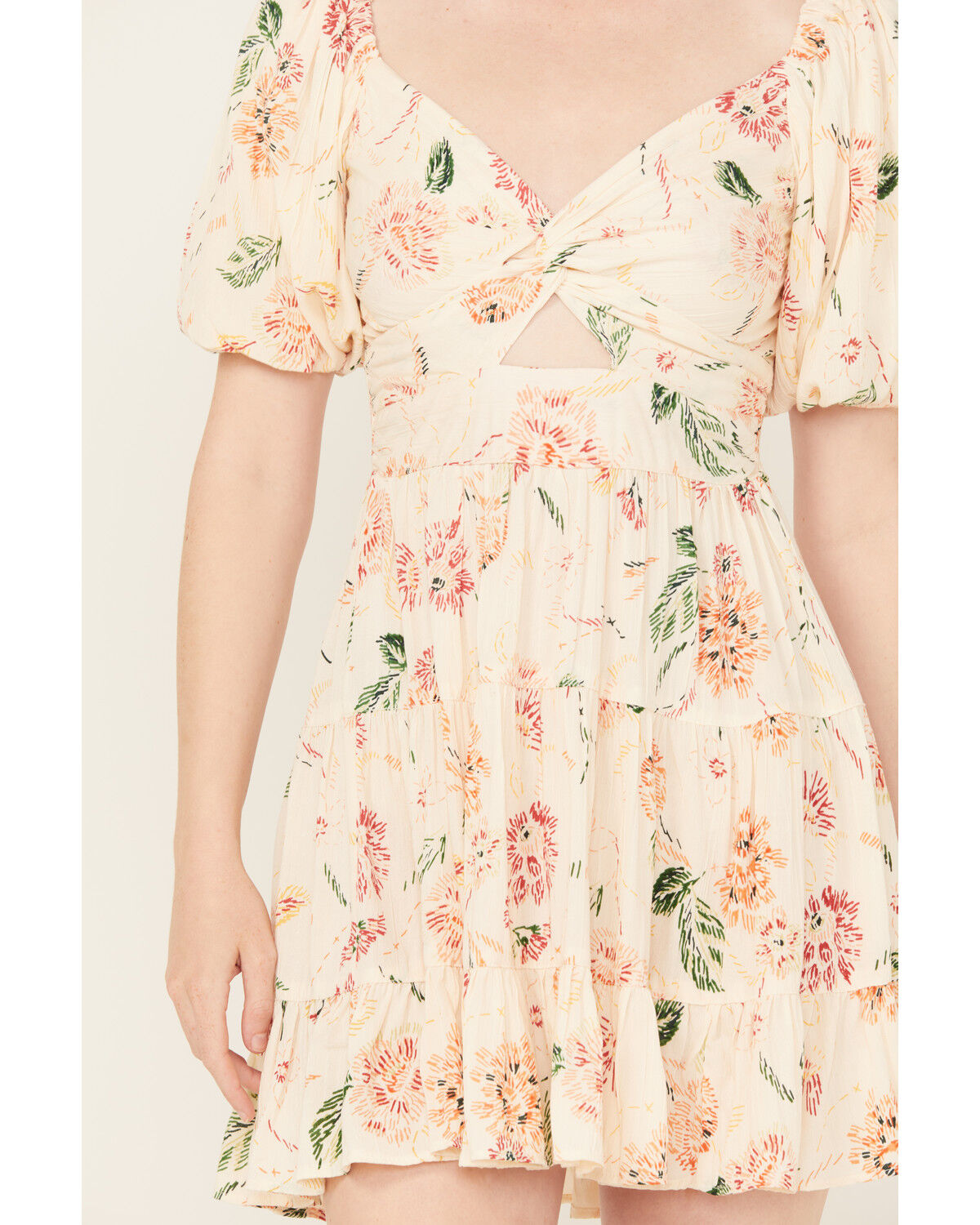 Image #3 - Angie Women's Floral Print Short Sleeve Mini Dress, Ivory, hi-res