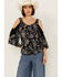 Image #1 - Wild Moss Women's Paisley Print Crochet Cold Shoulder Top, Black, hi-res
