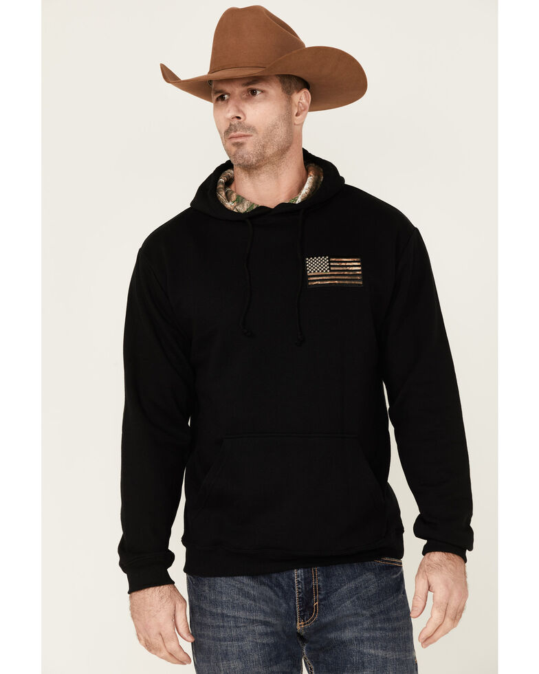 Buck Wear Men's Back In Black Camo Flag Graphic Hooded Sweatshirt , Black, hi-res