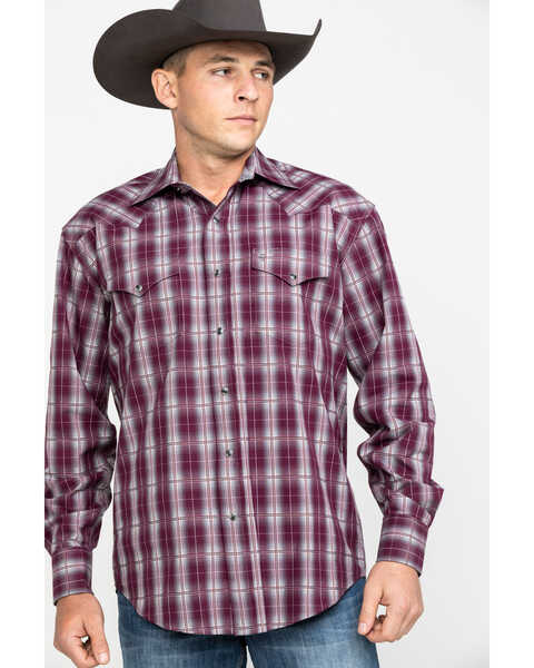 Image #5 - Stetson Men's Cedar Ombre Plaid Long Sleeve Western Shirt , Wine, hi-res