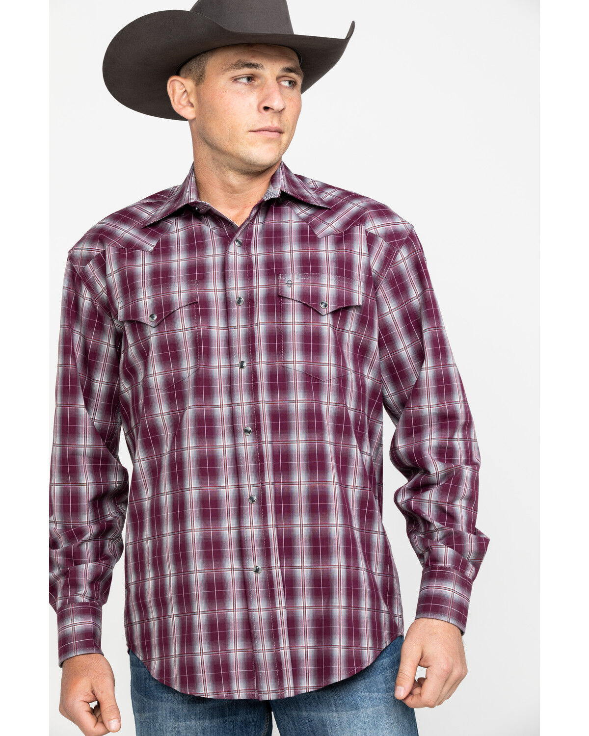 Image #5 - Stetson Men's Cedar Ombre Plaid Long Sleeve Western Shirt, Wine, hi-res
