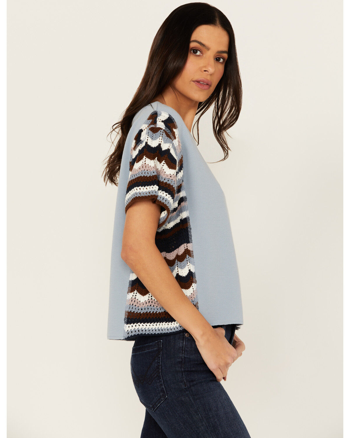 Image #2 - Cleo + Wolf Women's Ashton Mixed Media Short Sleeve Thermal Shirt, Light Blue, hi-res
