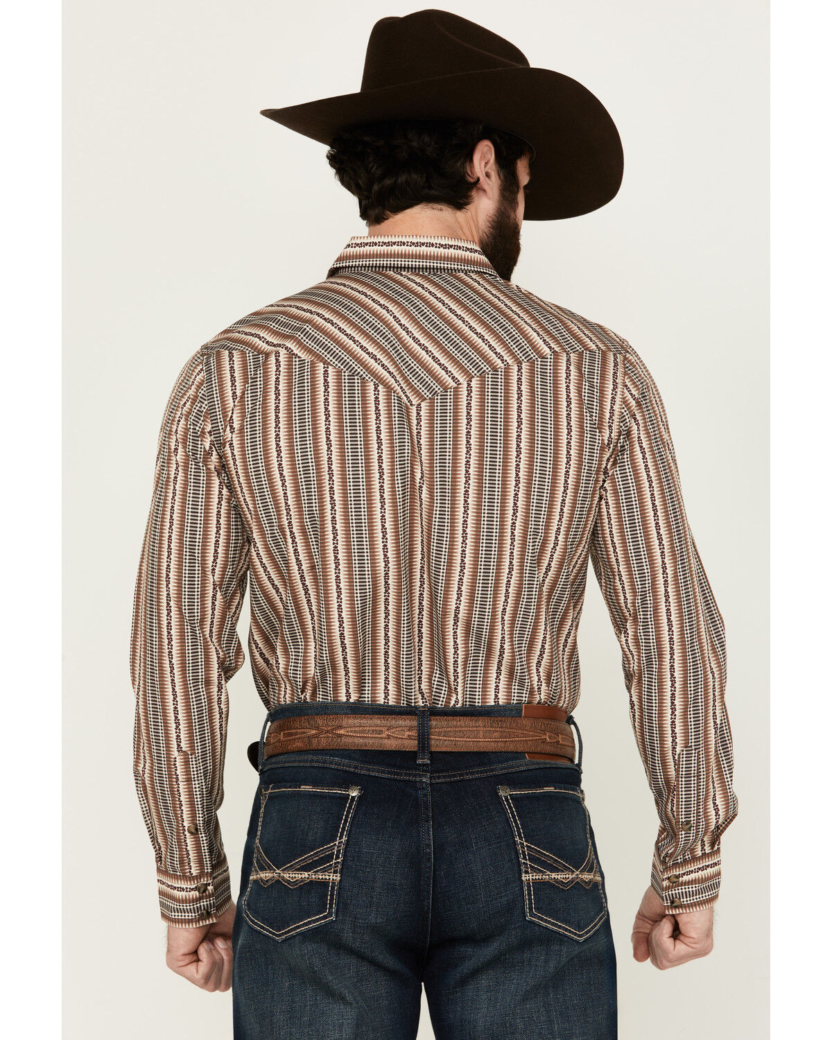 Image #4 - Gibson Men's Show Downer Floral Striped Long Sleeve Snap Western Shirt, Brown, hi-res