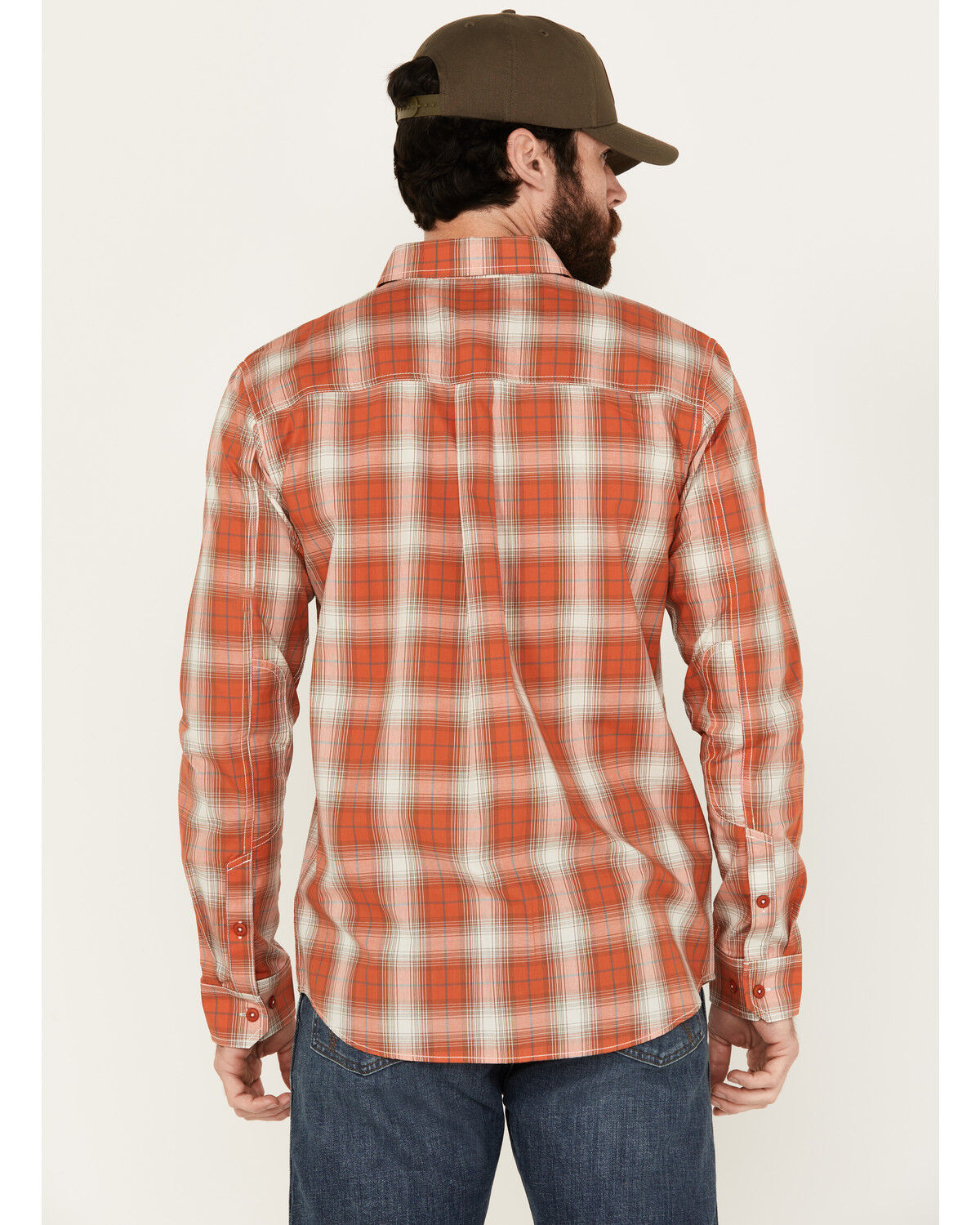 Image #4 - Brothers and Sons Men's Houston Plaid Print Long Sleeve Button Down Western Shirt, Orange, hi-res