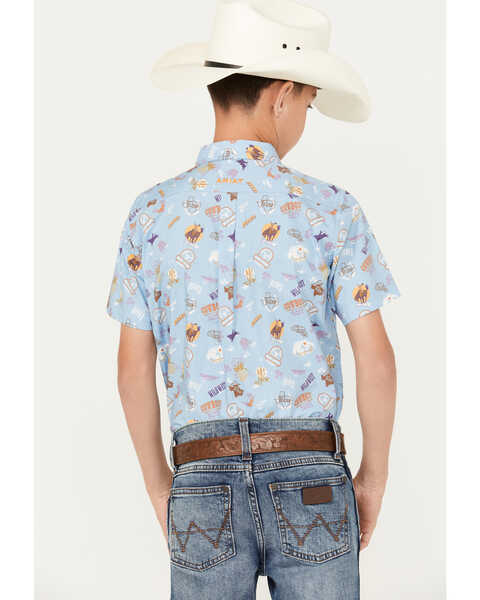 Image #4 - Ariat Boys' Maurico Print Classic Fit Short Sleeve Button Down Western Shirt, Light Blue, hi-res