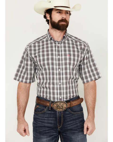Image #1 - Ariat Men's Berkley Ombre Plaid Print Short Sleeve Button-Down Western Shirt , Black, hi-res