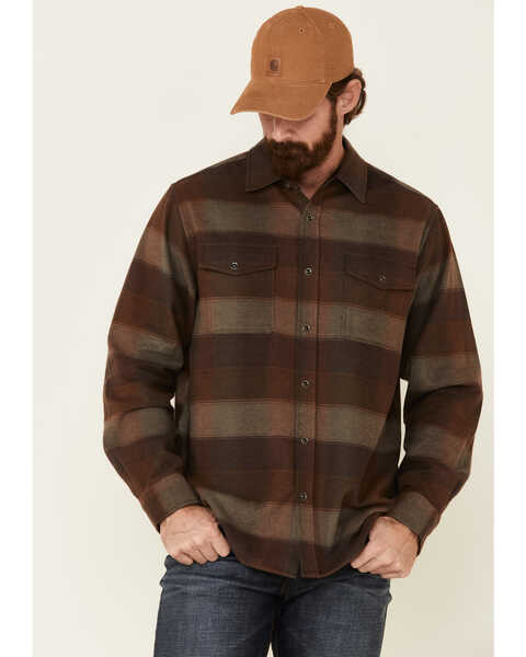 North River Men's Dark Brown Patina Large Plaid Western Flannel Shirt Jacket , Brown, hi-res