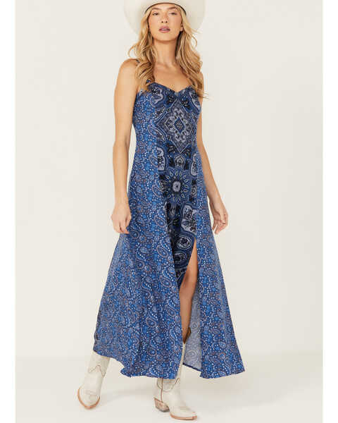Idyllwind Women's Carver Printed Maxi Dress, Steel Blue, hi-res
