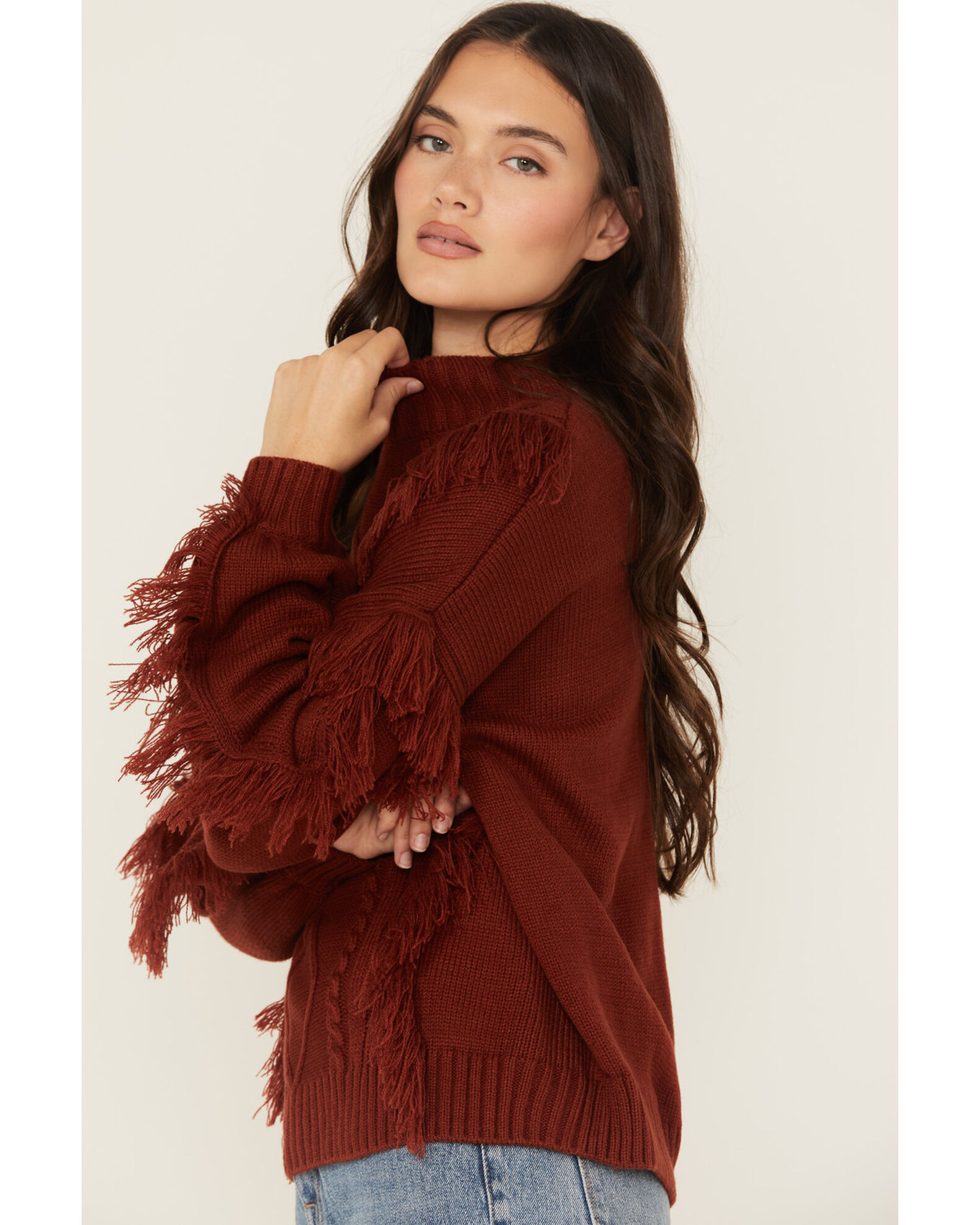 新品入荷 & Rock Roll Sweater Knit Cable Fringe Women's Denim トップス