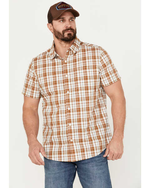 Brothers and Sons Men's Tulsa Plaid Print Short Sleeve Button-Down Western Shirt, Rust Copper, hi-res