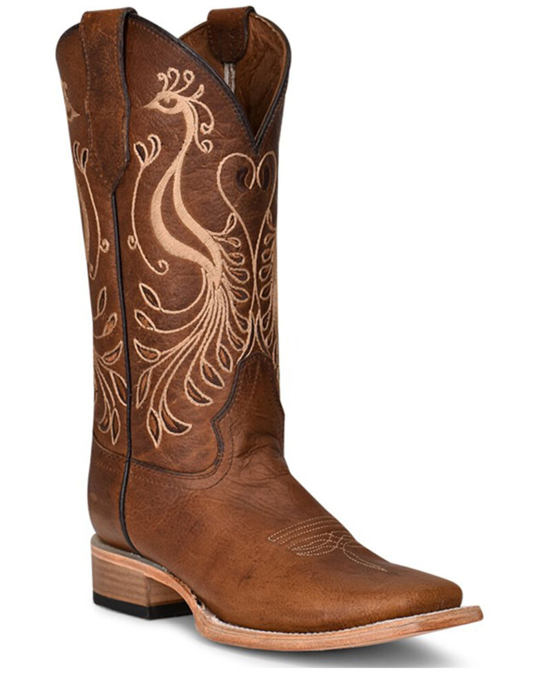 Corral Women's Peacock Embroidery Western Boots - Wide Square Toe, Brown, hi-res