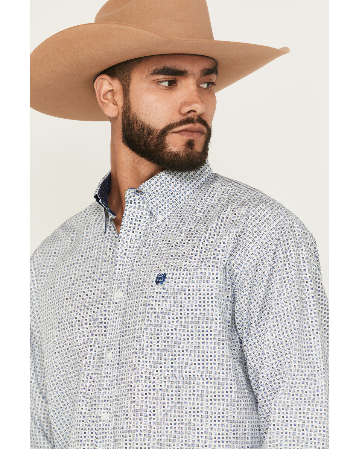 Image #2 - Cinch Men's Geo Print Long Sleeve Button-Down Western Shirt, White, hi-res