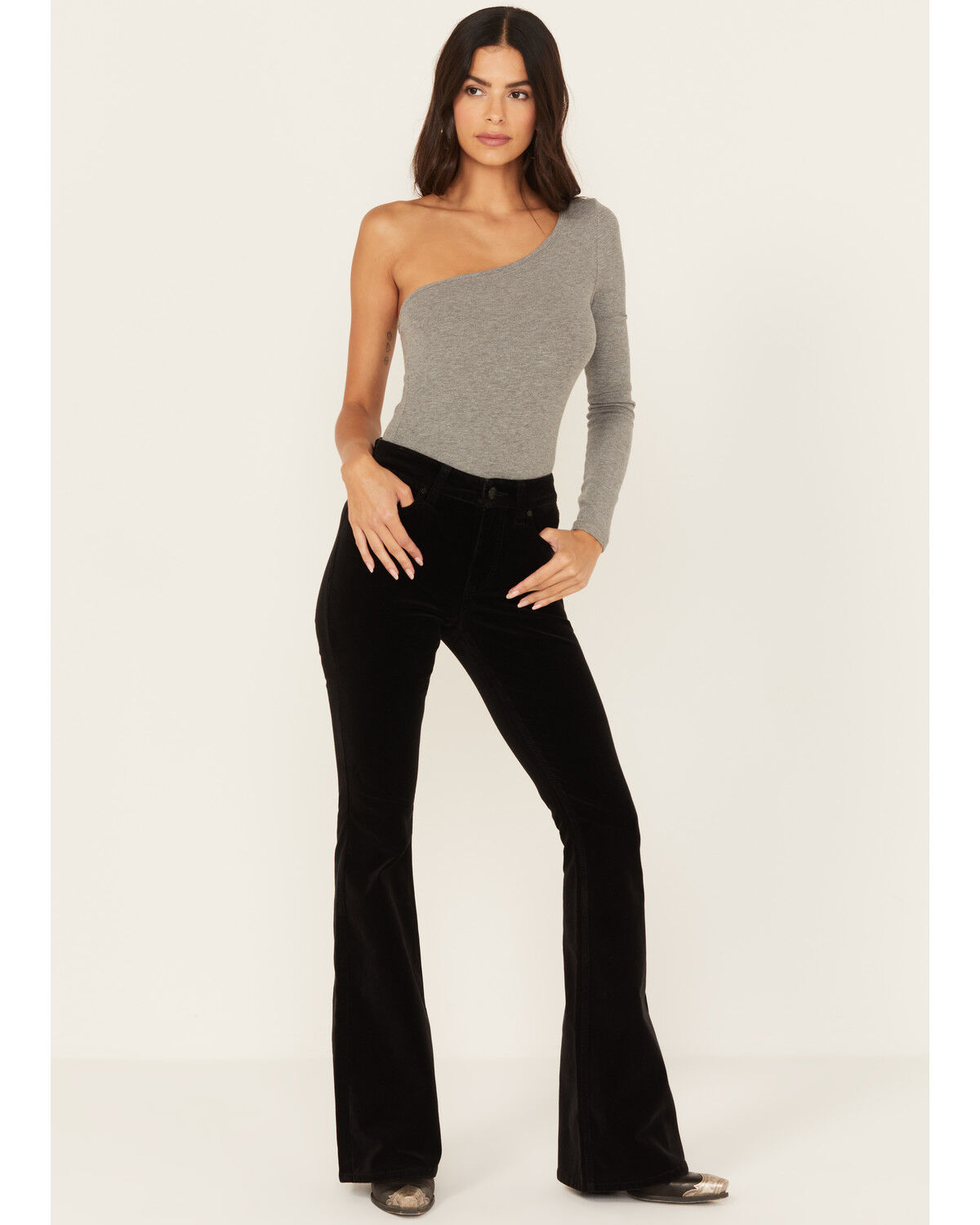 Image #1 - Shyanne Women's Black High Rise Velveteen Stretch Flare Jeans, Black, hi-res
