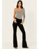 Image #1 - Shyanne Women's Black High Rise Velveteen Stretch Flare Jeans, Black, hi-res