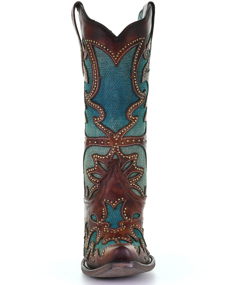 Corral Women's Turquoise Overlay Western Boots - Snip Toe, Brown, hi-res
