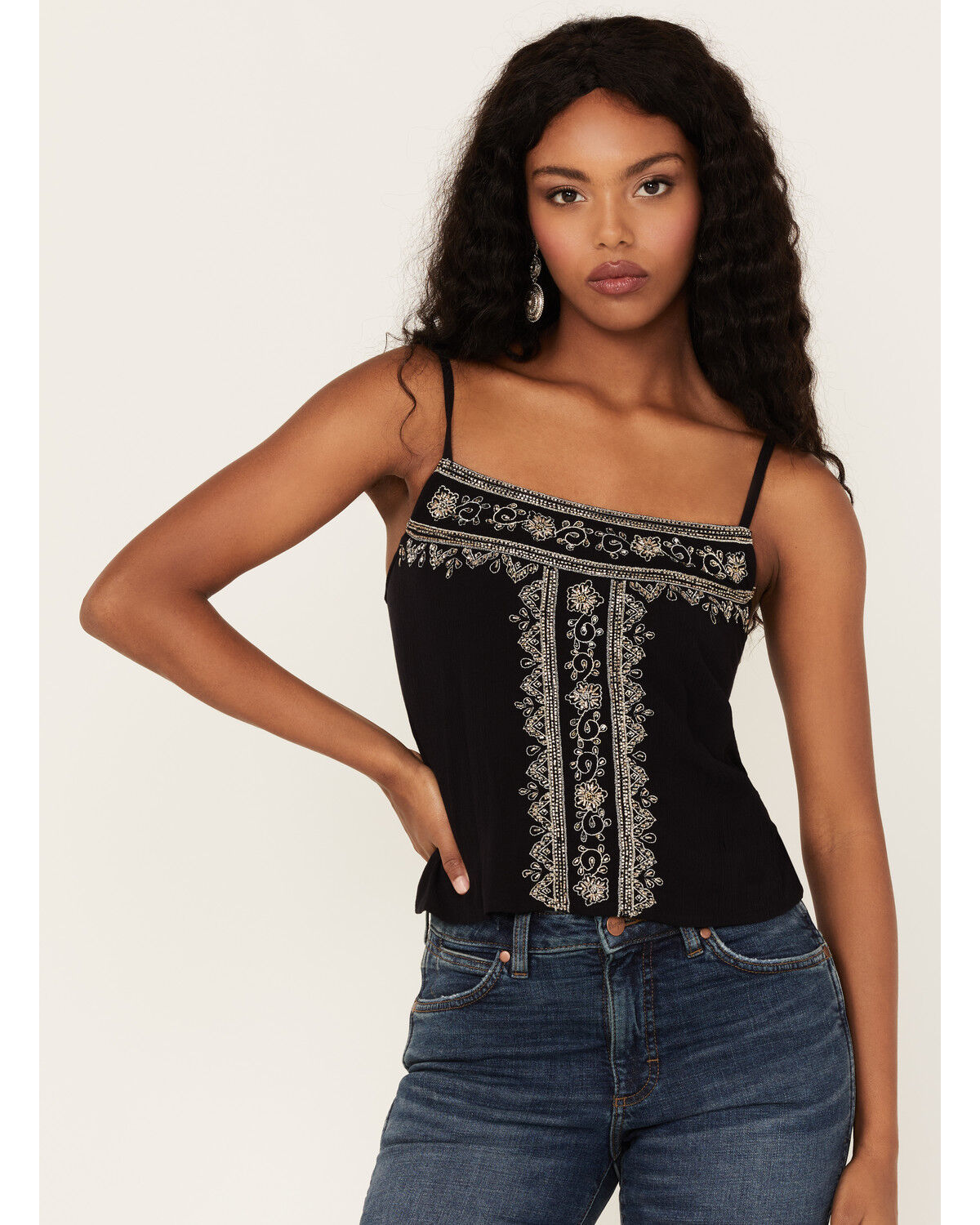 Image #1 - Shyanne Women's Beaded Cami Top, Black, hi-res