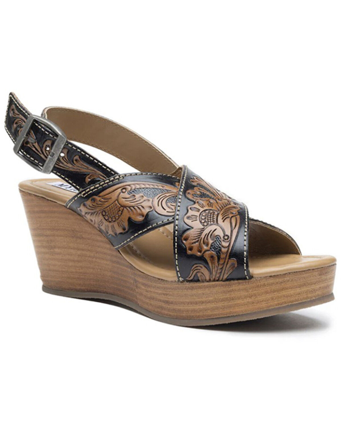 Image #1 - Myra Bag Women's Flower Ridge Hand-Tooled Sandals, Brown, hi-res