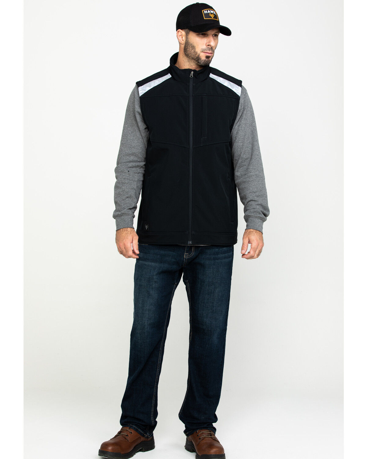 Image #6 - Hawx Men's Black Reflective Softshell Moto Work Vest - Tall, Black, hi-res