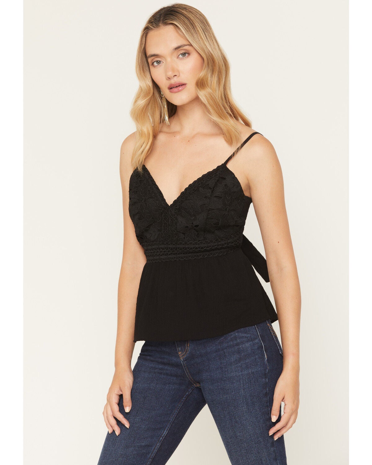 Shyanne Women's Crochet Bustier Top, Black, hi-res