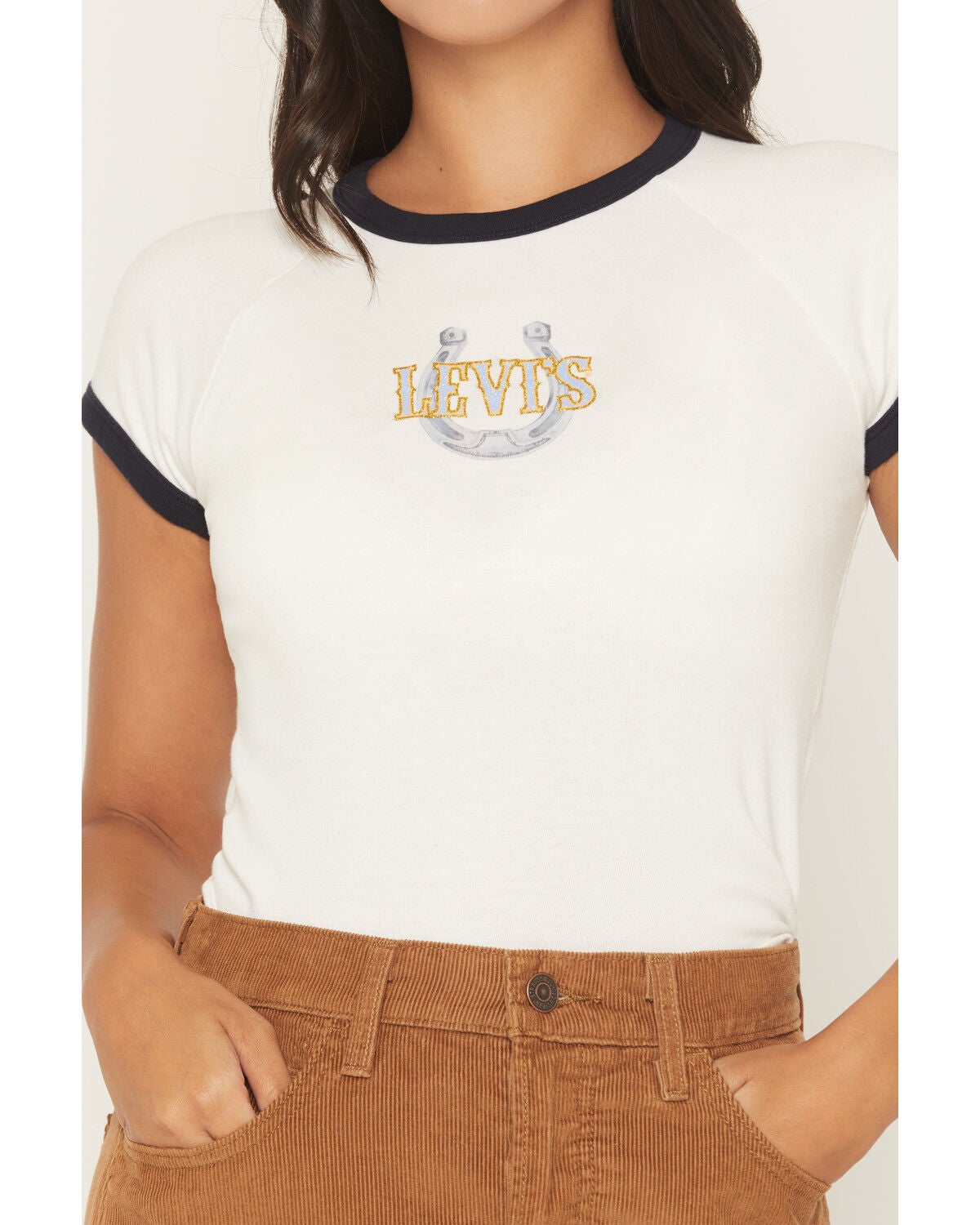 Image #3 - Levi's Women's Horseshoe Short Sleeve Graphic Ringer Tee, White, hi-res