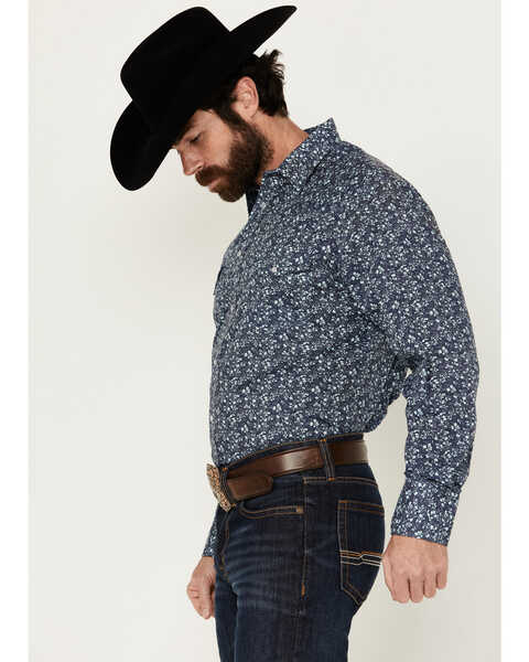 Image #2 - Roper Men's Floral Print Long Sleeve Snap Western Shirt - Tall , Navy, hi-res