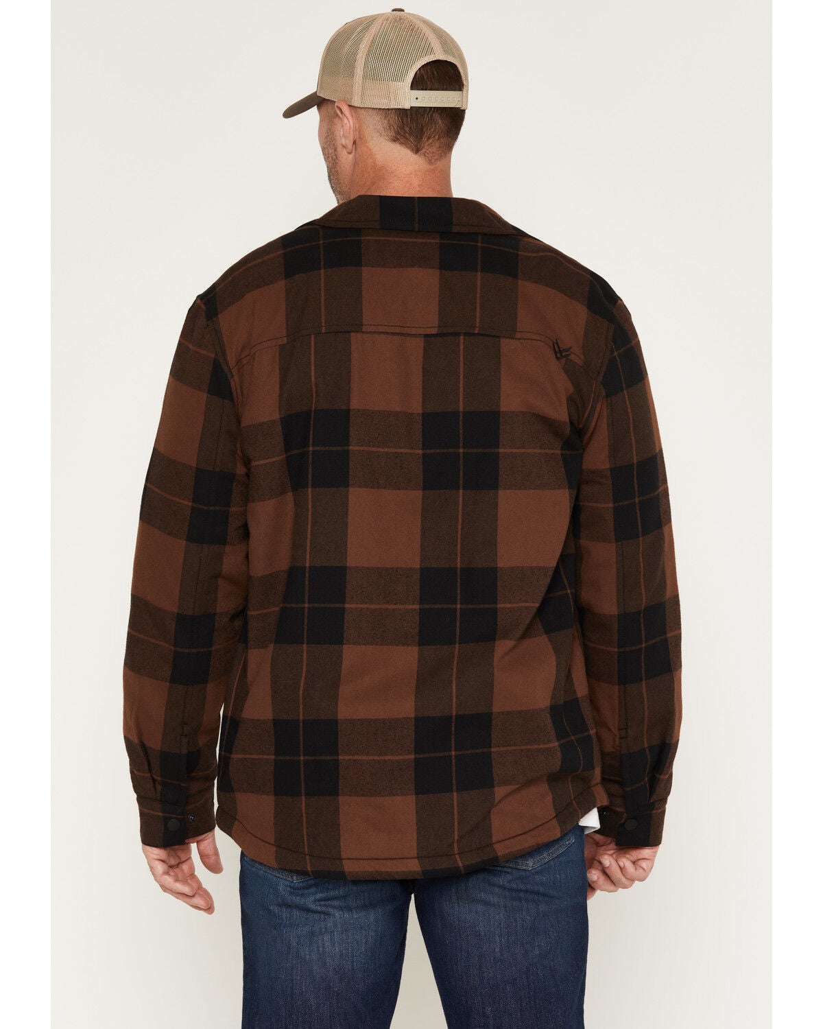 Image #4 - Hawx Men's Bull Plaid Print Sherpa Lined Shirt Jacket, Brown, hi-res