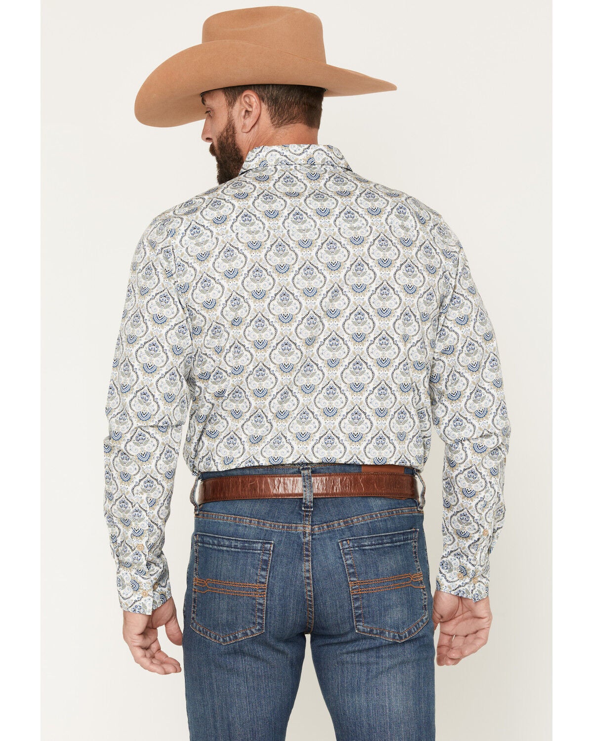 Image #4 - Gibson Trading Co Men's Barely Broke Medallion Print Long Sleeve Button-Down Western Shirt, Blue, hi-res