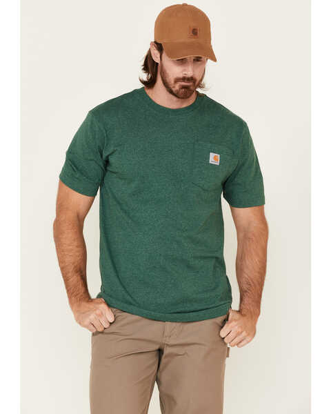 Image #1 - Carhartt Men's Loose Fit Heavyweight Logo Pocket Work T-Shirt, Dark Green, hi-res