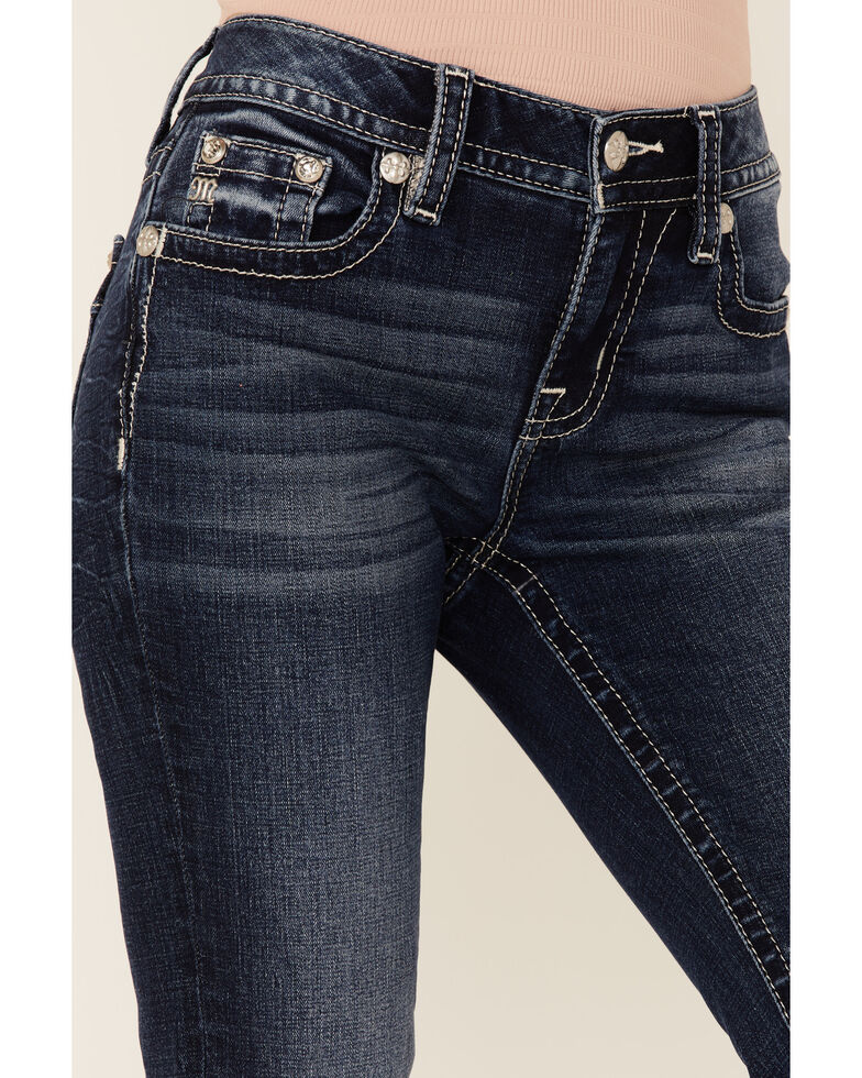 Miss Me Women's "X" Design Rhinestones Bootcut Denim Jeans, Blue, hi-res