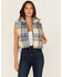 Image #1 - Stooch Women's Plaid Print Zip-Up Cropped Puffer Vest, Blue, hi-res