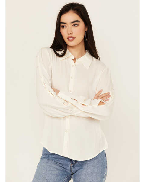 Image #1 - Shyanne Women's Long Sleeve Cut Out Western Shirt , Cream, hi-res