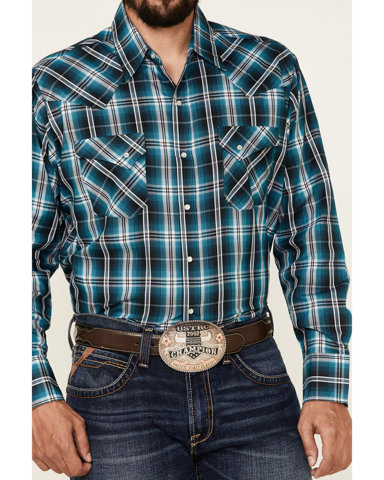 Ely Walker Men's Assorted Large Plaid Long Sleeve Snap Western Shirt , Teal, hi-res