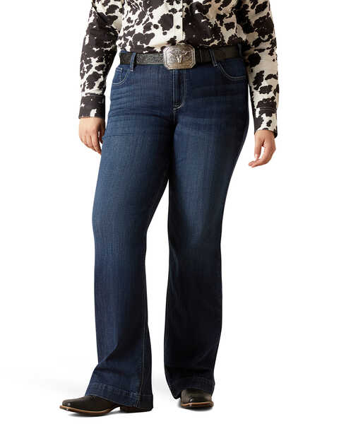 Image #1 - Ariat Women's Dark Wash Mid Rise Angela Trouser Jeans - Plus , Dark Wash, hi-res