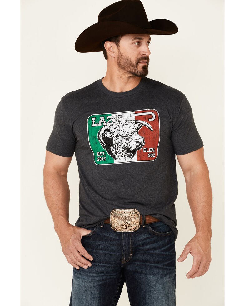 Lazy J Ranch Men's Charcoal Mexico Flag Elevation Graphic Short Sleeve T-Shirt  , Charcoal, hi-res