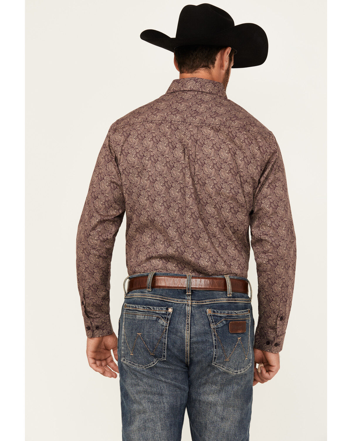 Image #4 - Justin Men's Boot Barn Exclusive Paisley Print Long Sleeve Button-Down Stretch Western Shirt, Purple, hi-res