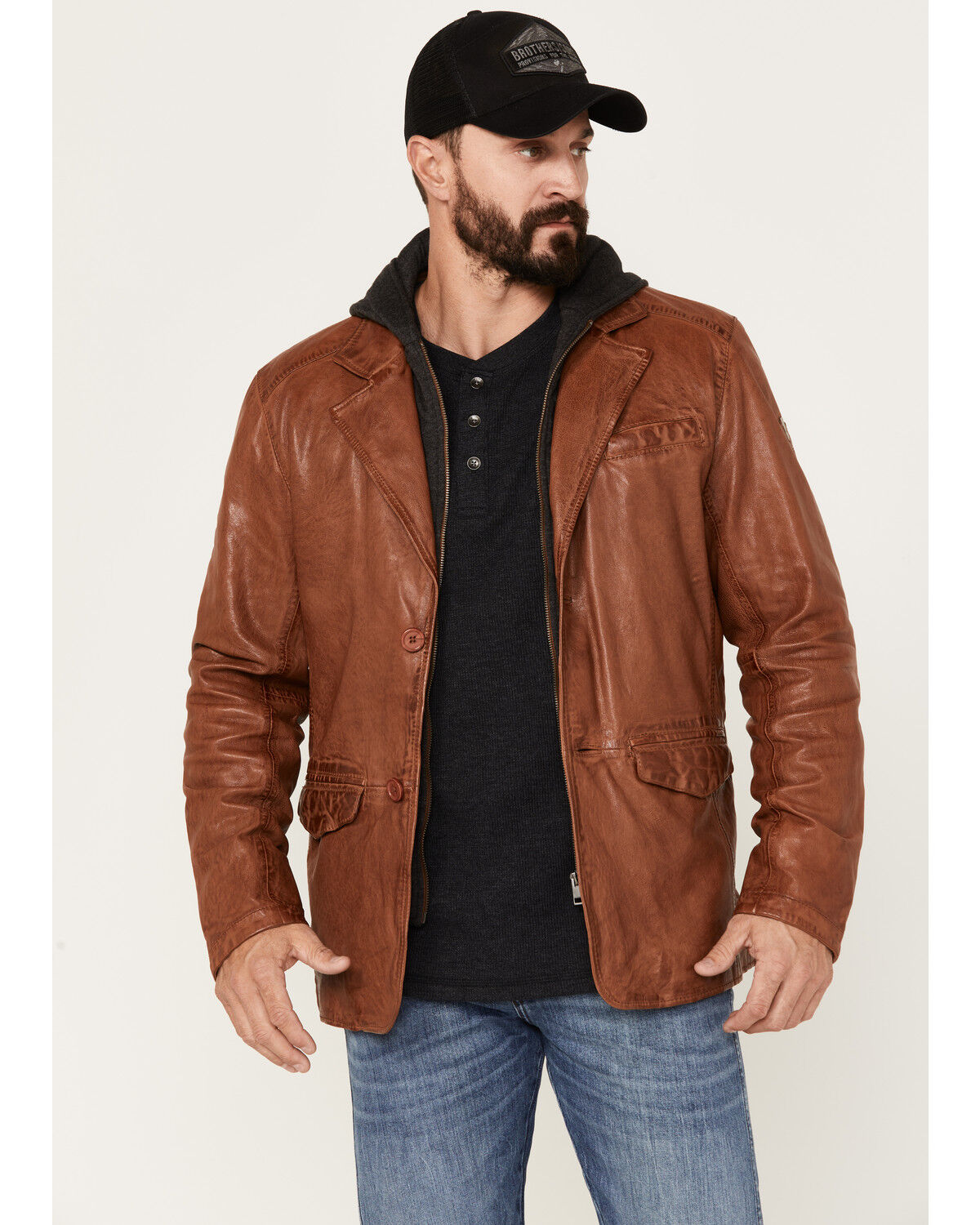Image #1 - Mauritius Men's Leather Blazer, Cognac, hi-res