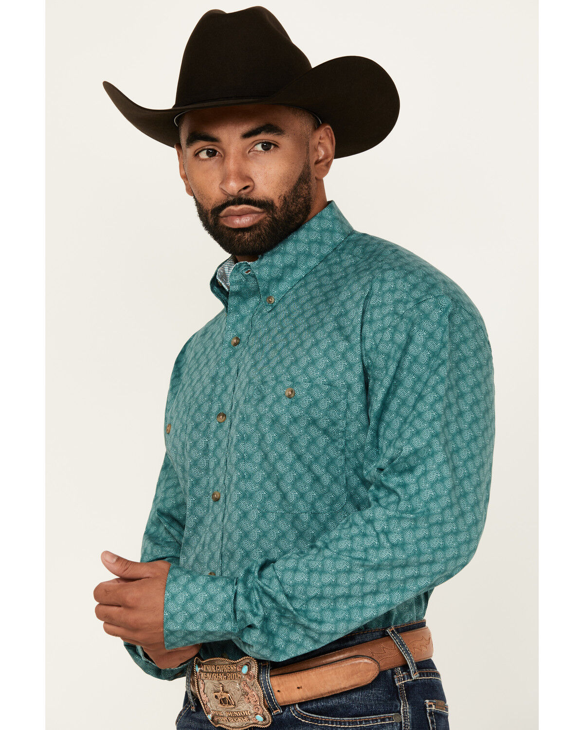 Image #2 - George Strait by Wrangler Men's Paisley Print Long Sleeve Button-Down Stretch Western Shirt - Big, Turquoise, hi-res