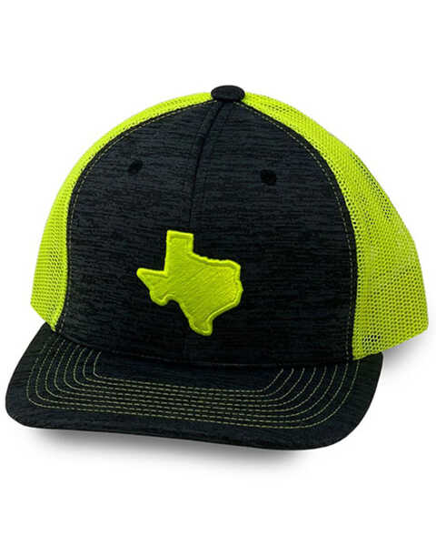 Oil Field Hats Men's Heather Lime Green Texas Patch Mesh-Back Ball Cap , Charcoal, hi-res